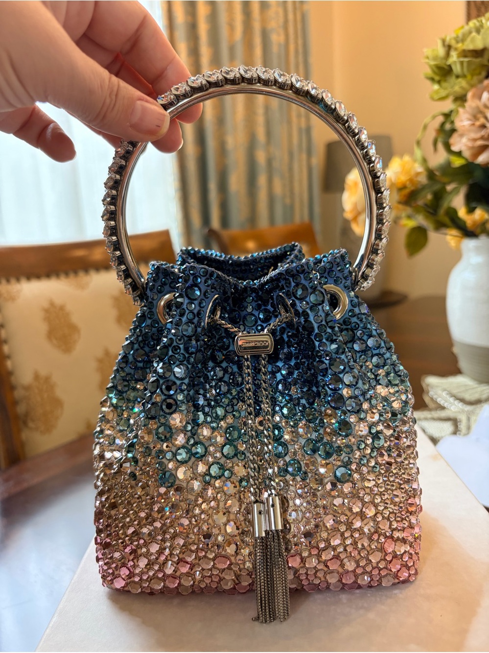 Jimmy Choo Crystals embellished bucket bag Ombre bon bon bag